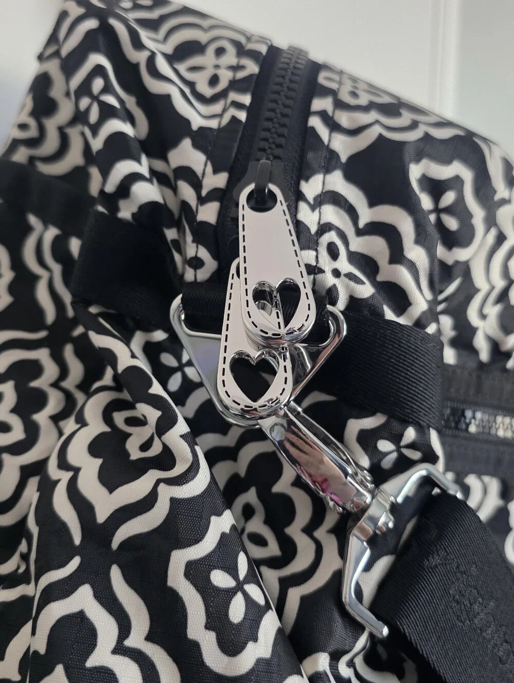 Brighton Large Duffle Weekender Travel Bag Black White Medallion.